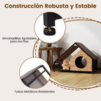 Casa De Madera Para Gatos De Interior Condominio Para Gatitos Con Porche Techo Inclinable Desmontable Y Marco Metálico Villa Marrón